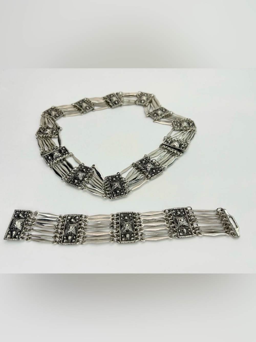 Hencho En Mexico Four Mexican Sterling Silver 4 Bracelets Make Up A Belt